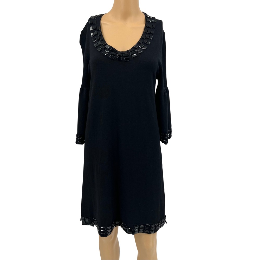 Zoe D Womens Black Beaded Bell Sleeve‎ Knit Shift Dress Size M New With Tags